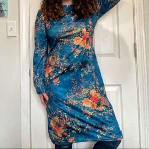 Floral Midi Blue Dress Formal Business Casual